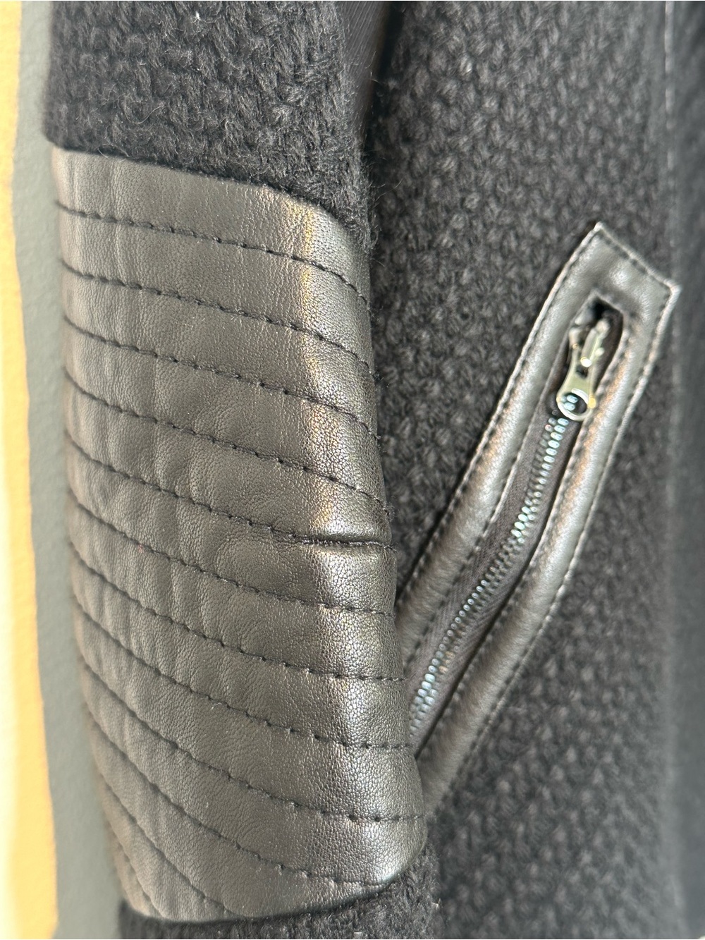Vince Black Moto Wool Quilted Leather Trim Jacket - Picture 8 of 16